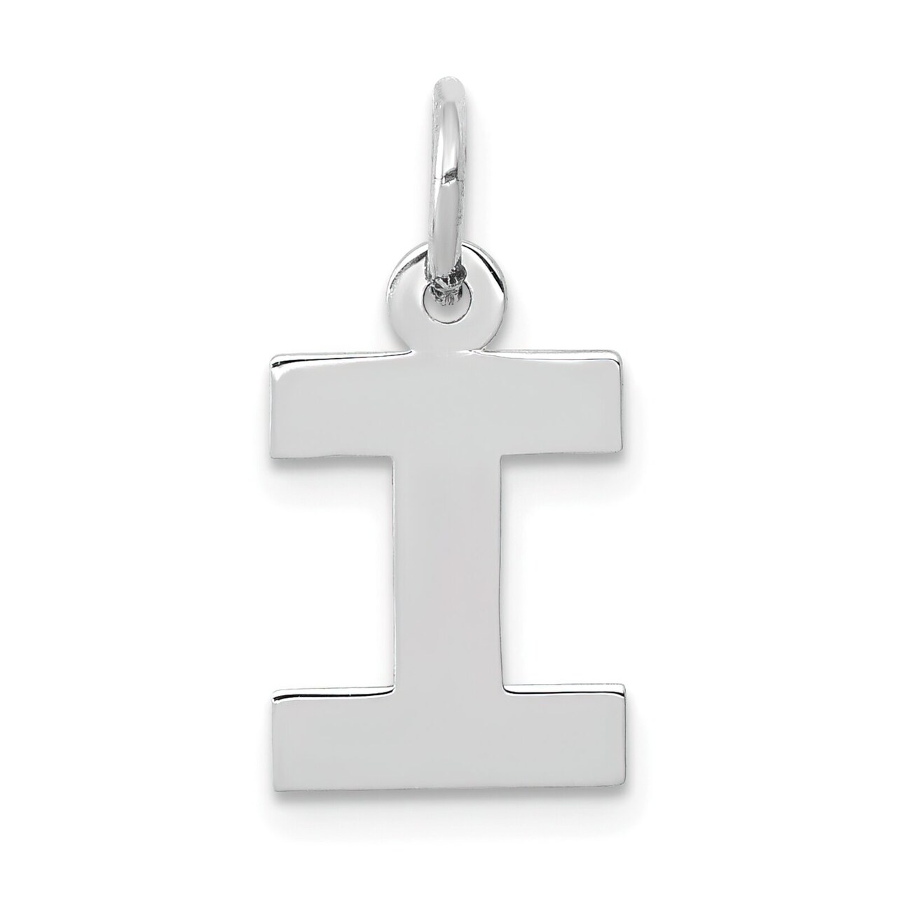 14K White Gold Small Block Intial Letter I Charm Jewerly 18mm x 10mm